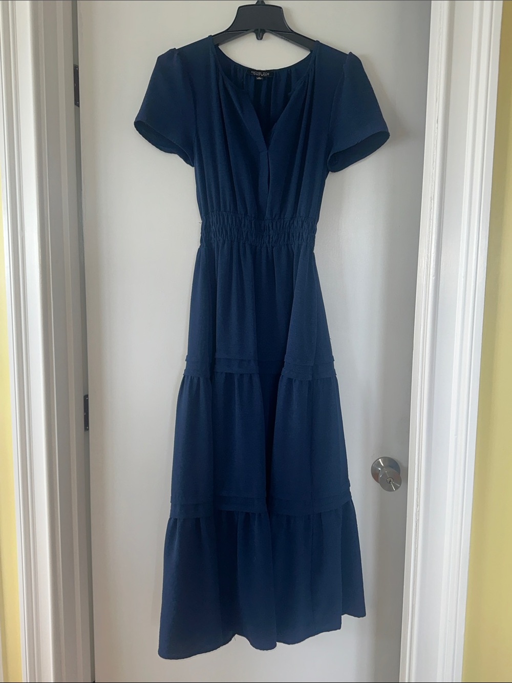 Rachel Zoe Navy Short-Sleeve Tiered Maxi Dress
